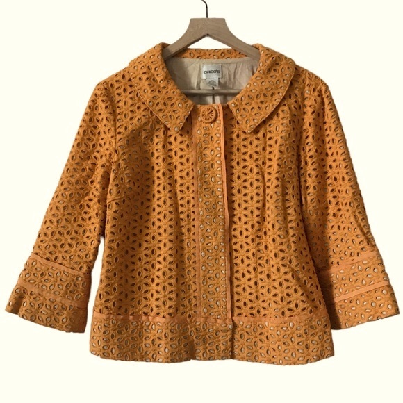 Chico's Jackets & Blazers - Chico’s Orange Eyelet embroidered Jacket blazer size M